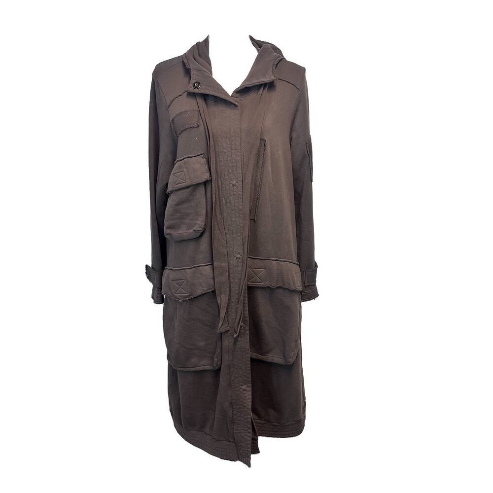 Grizas Women's Brown Asymmetrical Knit Hooded Tunic Jacket size Small Pockets